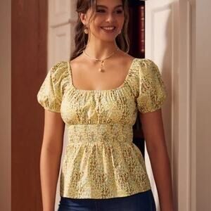 ModCloth Yellow Floral Puff Sleeve Milkmaid Crop Top NWT M